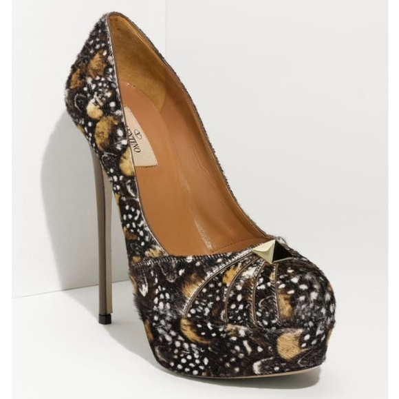 Valentino Rockstud Feather Print High Heels - Picture 2 of 14